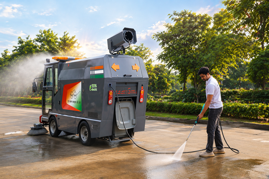 Eco street cleaning in progress