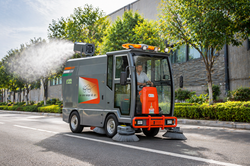 Electric street sweeper in action (1)
